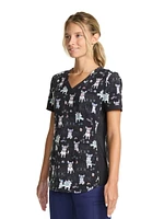 Scrubstar Women's Puppy Play V-Neck Print Scrub Top