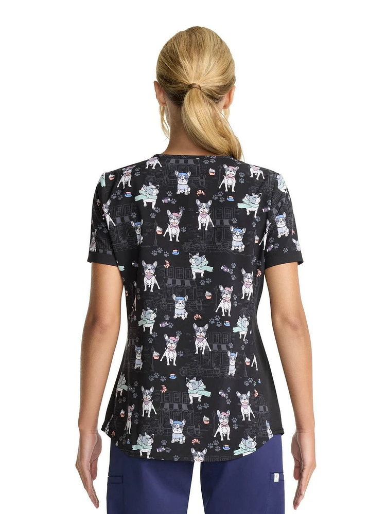 Scrubstar Women's Puppy Play V-Neck Print Scrub Top