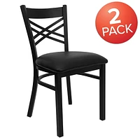 2 Pk. HERCULES Series Black ''X'' Back Metal Restaurant Chair - Black Vinyl Seat