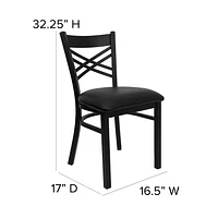 2 Pk. HERCULES Series Black ''X'' Back Metal Restaurant Chair - Black Vinyl Seat