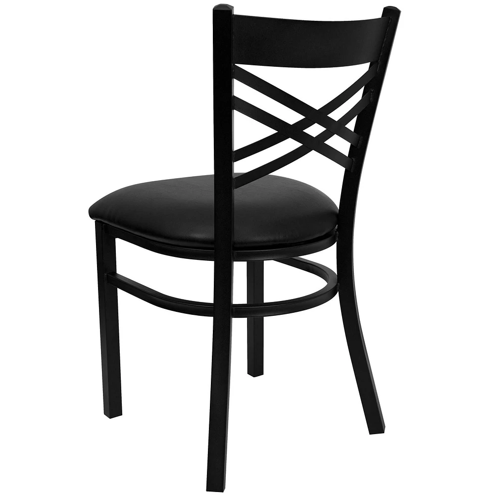 2 Pk. HERCULES Series Black ''X'' Back Metal Restaurant Chair - Black Vinyl Seat