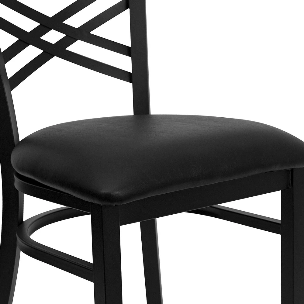 2 Pk. HERCULES Series Black ''X'' Back Metal Restaurant Chair - Black Vinyl Seat