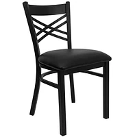 2 Pk. HERCULES Series Black ''X'' Back Metal Restaurant Chair - Black Vinyl Seat