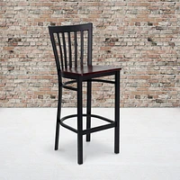 2 Pk. HERCULES Series Black School House Back Metal Restaurant Barstool - Mahogany Wood Seat