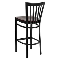 2 Pk. HERCULES Series Black School House Back Metal Restaurant Barstool - Mahogany Wood Seat