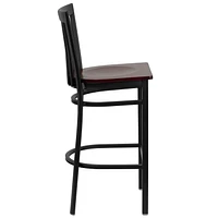 2 Pk. HERCULES Series Black School House Back Metal Restaurant Barstool - Mahogany Wood Seat