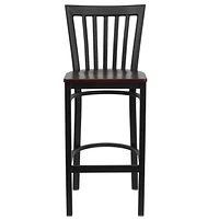 2 Pk. HERCULES Series Black School House Back Metal Restaurant Barstool - Mahogany Wood Seat