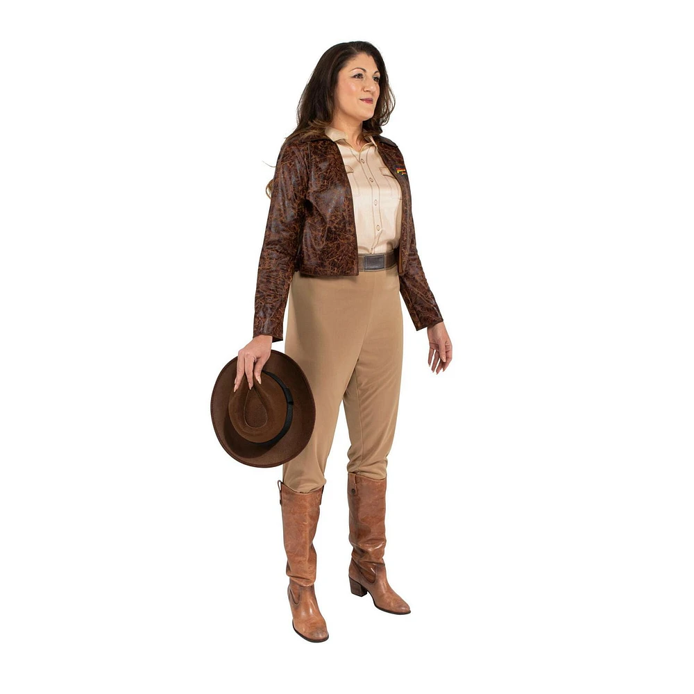 Adult Women's INDIANA JONES Costume - Shirt and Jacket with Logo, Pants, Buckled Belt