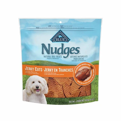 Blue Buffalo Nudges Jerky Cuts Natural Dog Treats, Chicken and Duck, 453g, BLUE Nudges Jerky Dog Duck