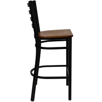 2 Pk. HERCULES Series Black Ladder Back Metal Restaurant Barstool - Cherry Wood Seat