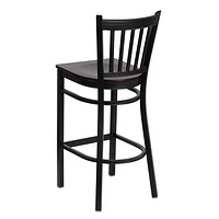 2 Pk. HERCULES Series Black Vertical Back Metal Restaurant Barstool - Mahogany Wood Seat