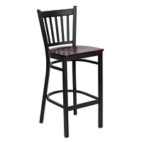 2 Pk. HERCULES Series Black Vertical Back Metal Restaurant Barstool - Mahogany Wood Seat