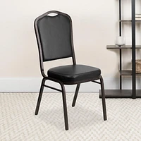 4 Pk. HERCULES Series Crown Back Stacking Banquet Chair in Black Vinyl - Gold Vein Frame