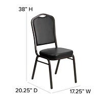 4 Pk. HERCULES Series Crown Back Stacking Banquet Chair in Black Vinyl - Gold Vein Frame