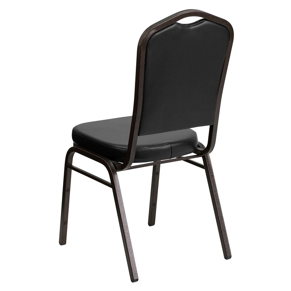 4 Pk. HERCULES Series Crown Back Stacking Banquet Chair in Black Vinyl - Gold Vein Frame