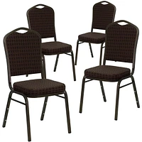 4 Pk. HERCULES Series Crown Back Stacking Banquet Chair in Brown Patterned Fabric - Gold Vein Frame