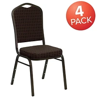 4 Pk. HERCULES Series Crown Back Stacking Banquet Chair in Brown Patterned Fabric - Gold Vein Frame