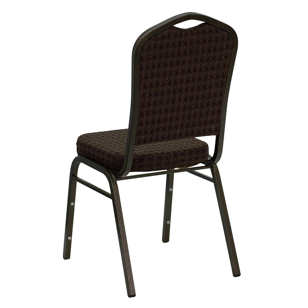 4 Pk. HERCULES Series Crown Back Stacking Banquet Chair in Brown Patterned Fabric - Gold Vein Frame