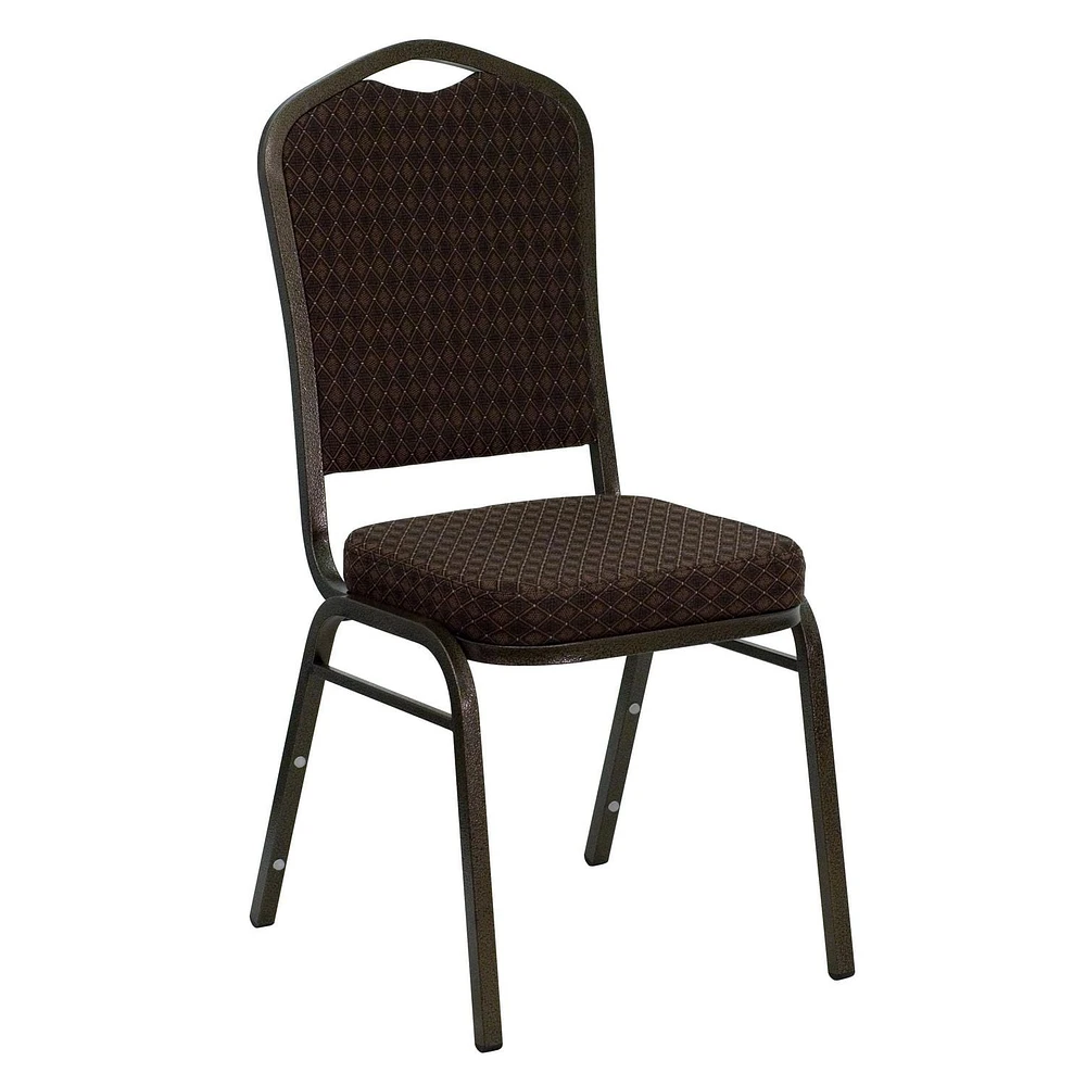 4 Pk. HERCULES Series Crown Back Stacking Banquet Chair in Brown Patterned Fabric - Gold Vein Frame