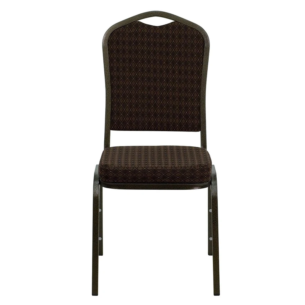 4 Pk. HERCULES Series Crown Back Stacking Banquet Chair in Brown Patterned Fabric - Gold Vein Frame