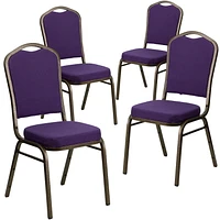 4 Pk. HERCULES Series Crown Back Stacking Banquet Chair in Purple Fabric - Gold Vein Frame