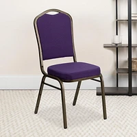 4 Pk. HERCULES Series Crown Back Stacking Banquet Chair in Purple Fabric - Gold Vein Frame