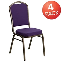 4 Pk. HERCULES Series Crown Back Stacking Banquet Chair in Purple Fabric - Gold Vein Frame