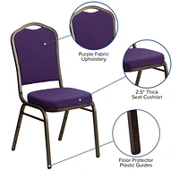 4 Pk. HERCULES Series Crown Back Stacking Banquet Chair in Purple Fabric - Gold Vein Frame