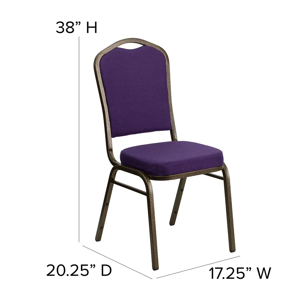 4 Pk. HERCULES Series Crown Back Stacking Banquet Chair in Purple Fabric - Gold Vein Frame