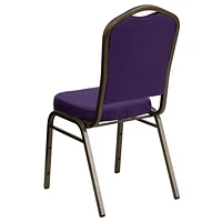 4 Pk. HERCULES Series Crown Back Stacking Banquet Chair in Purple Fabric - Gold Vein Frame