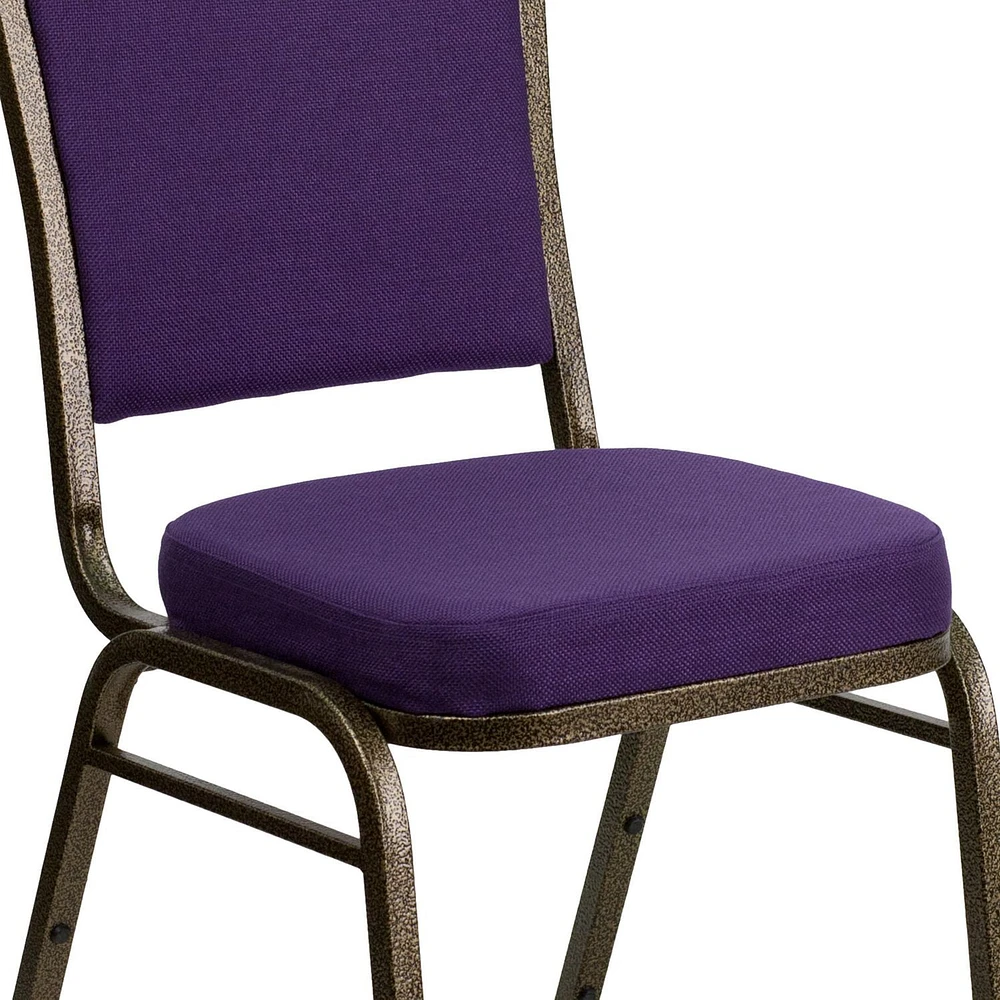 4 Pk. HERCULES Series Crown Back Stacking Banquet Chair in Purple Fabric - Gold Vein Frame