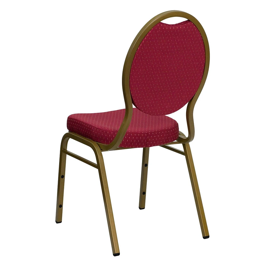 4 Pk. HERCULES Series Teardrop Back Stacking Banquet Chair in Burgundy Patterned Fabric - Gold Frame