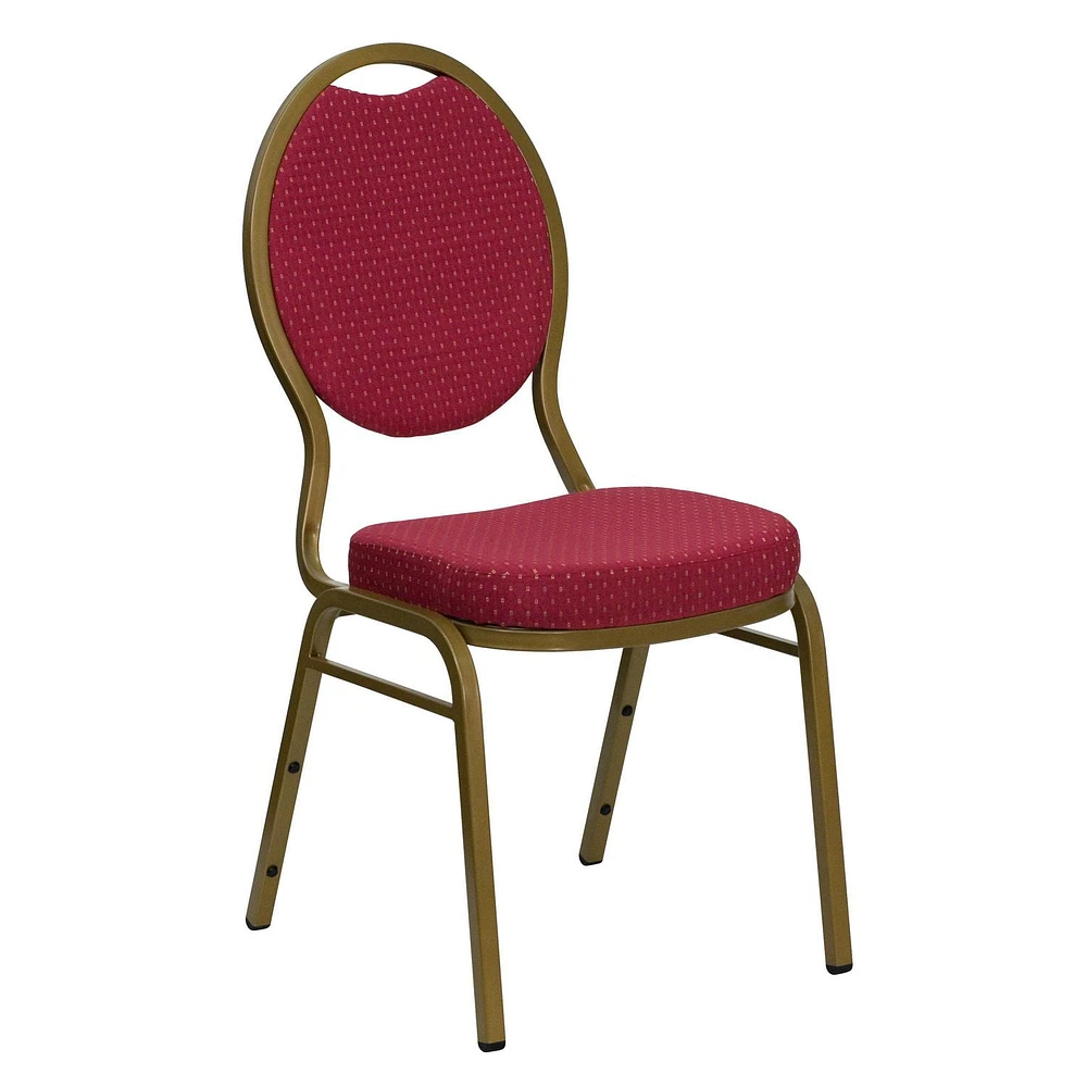 4 Pk. HERCULES Series Teardrop Back Stacking Banquet Chair in Burgundy Patterned Fabric - Gold Frame