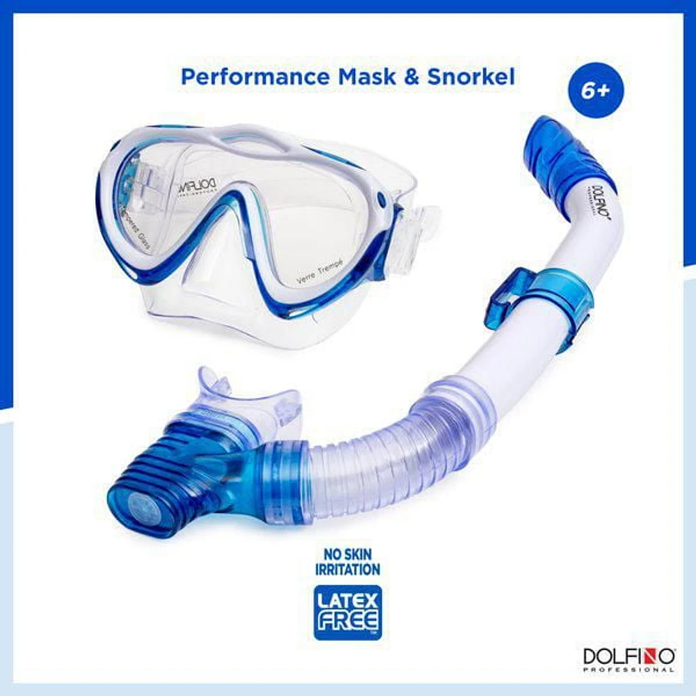 Dolfino Pro Manta Pro Youth Mask and Snorkel Combo - Blue / White