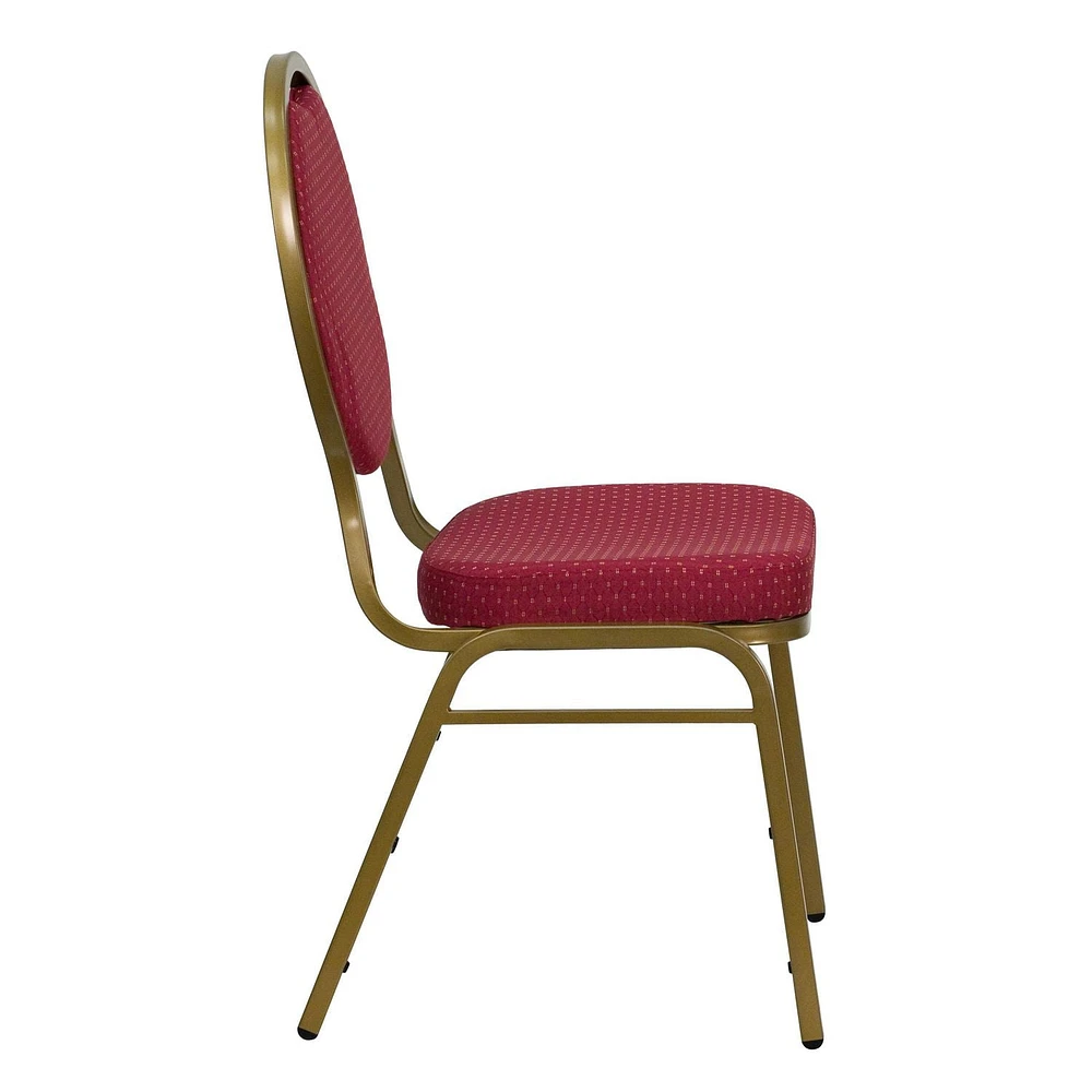 4 Pk. HERCULES Series Teardrop Back Stacking Banquet Chair in Burgundy Patterned Fabric - Gold Frame