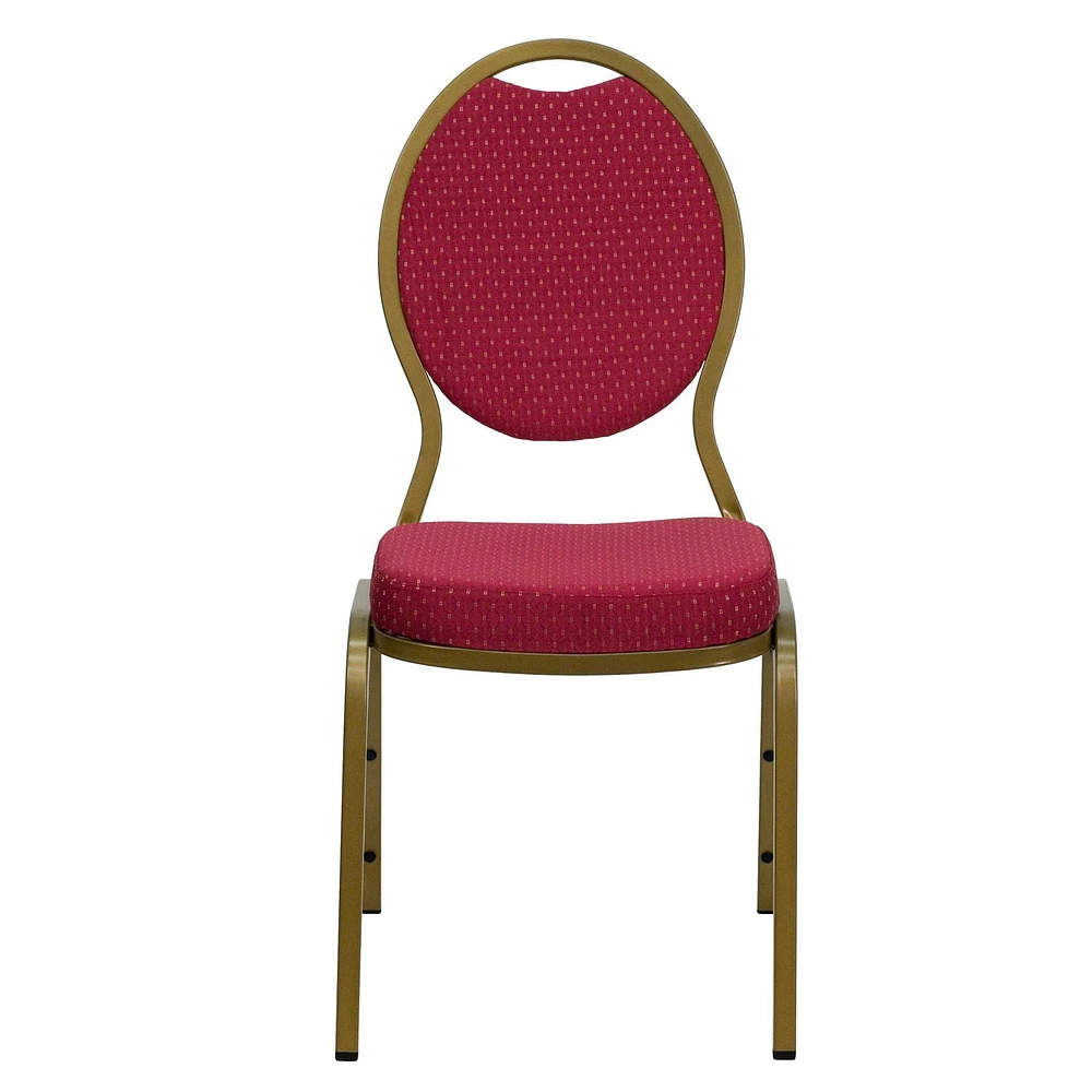 4 Pk. HERCULES Series Teardrop Back Stacking Banquet Chair in Burgundy Patterned Fabric - Gold Frame