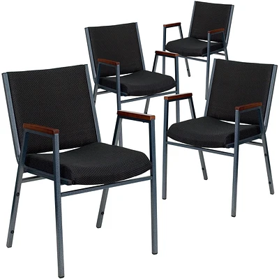 4 Pk. HERCULES Series Heavy Duty Black Dot Fabric Stack Chair with Arms