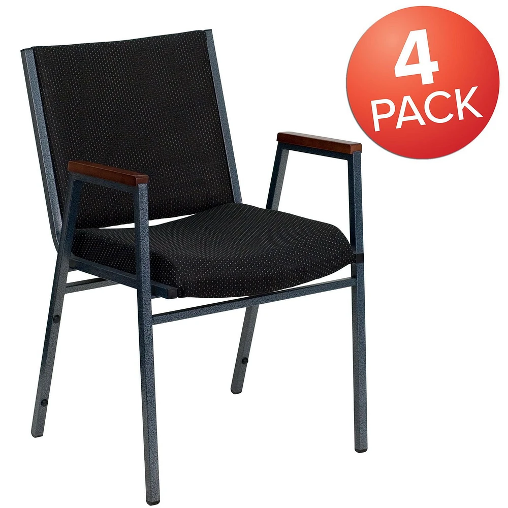 4 Pk. HERCULES Series Heavy Duty Black Dot Fabric Stack Chair with Arms