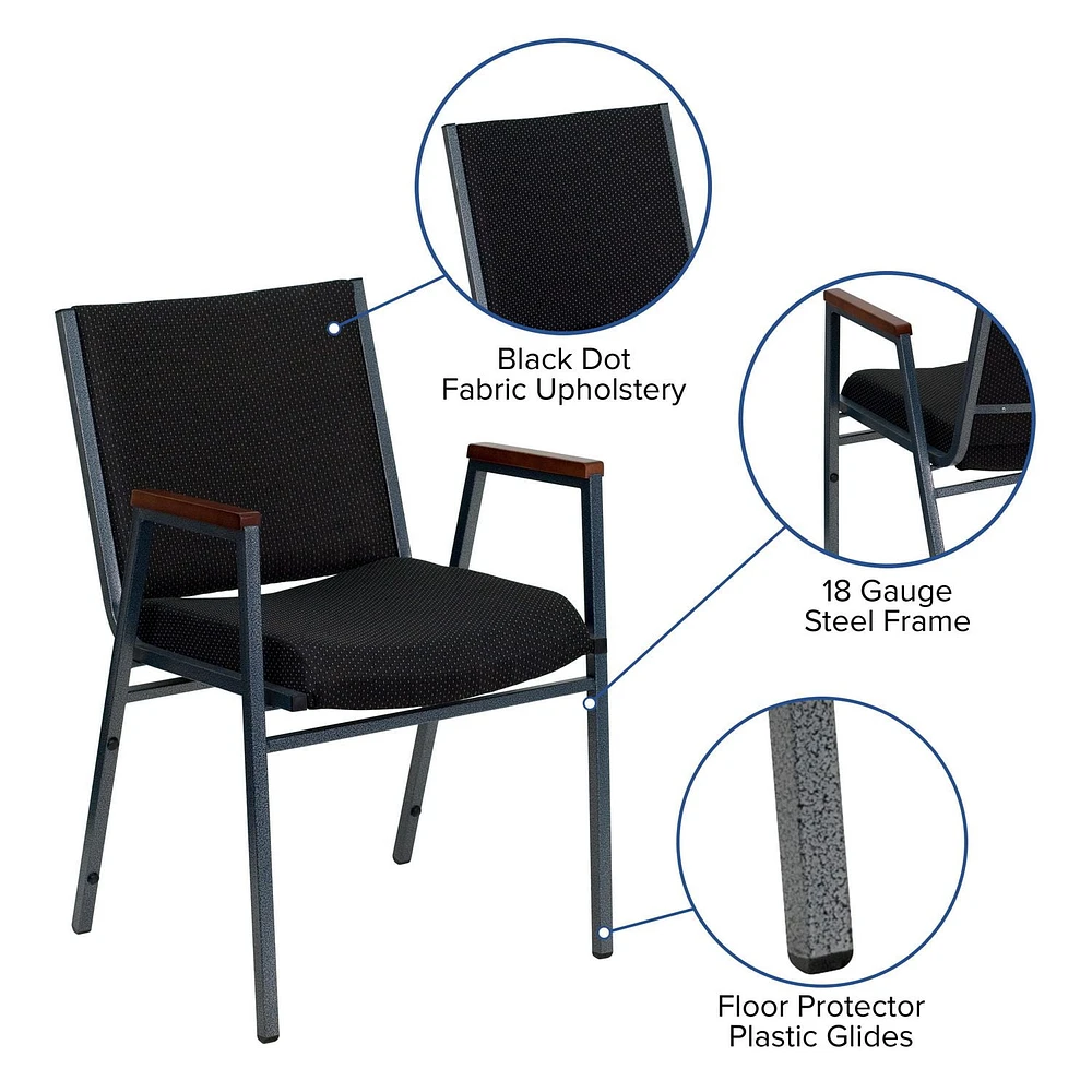 4 Pk. HERCULES Series Heavy Duty Black Dot Fabric Stack Chair with Arms