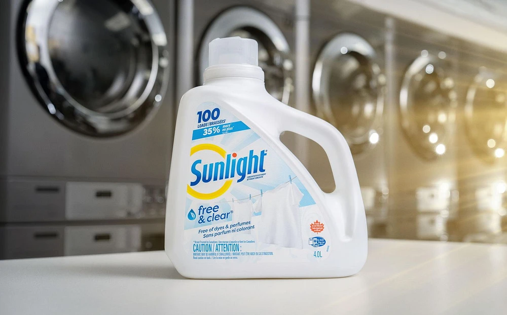 Sunlight Free and Clear Liquid Detergent (100 Loads, 4.0L), Gentle Laundry Detergent with Sensitive Formula and Stain Remover, Hypoallergenic, White, Sunlight Laundry Detergent