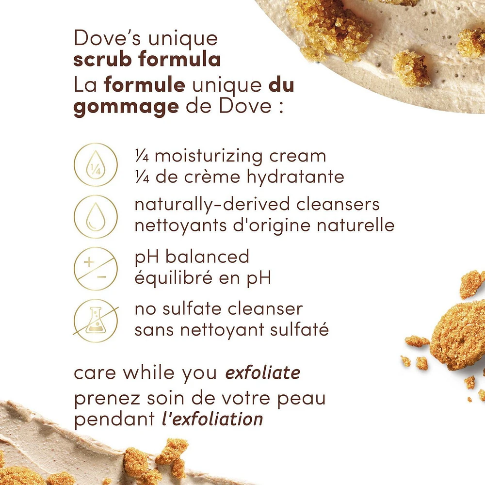 Dove Gommage pour le corps pour une peau soyeuse et lisse, au sucre brun et au beurre de noix de coco exfolie et restaure les nutriments naturels de la peau, 425g 425g
