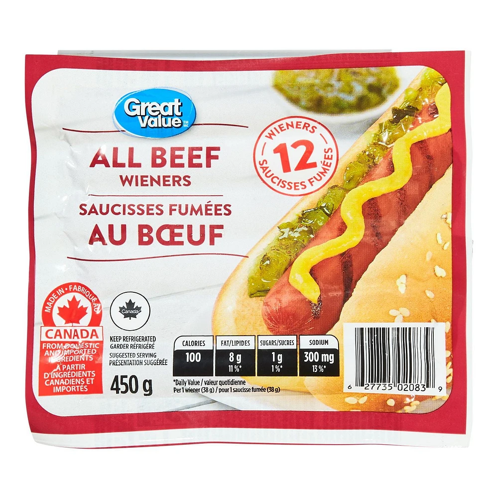 Saucisses fumées au boeuf Great Value 12 saucisses fumées, 450 g