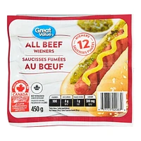 Saucisses fumées au boeuf Great Value 12 saucisses fumées, 450 g