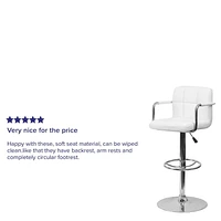 2 Pk. Contemporary White Quilted Vinyl Adjustable Height Barstool with Arms and Chrome Base