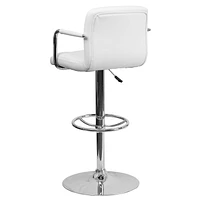 2 Pk. Contemporary White Quilted Vinyl Adjustable Height Barstool with Arms and Chrome Base