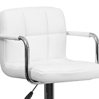 2 Pk. Contemporary White Quilted Vinyl Adjustable Height Barstool with Arms and Chrome Base