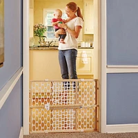 North States Easy Adjust & Lock Pressure Mount Wood Frame Quick-Fit Oval Mesh Baby or Pet Gate