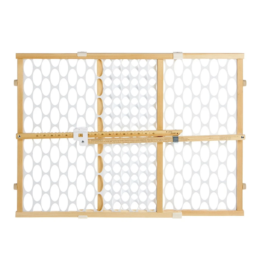 North States Easy Adjust & Lock Pressure Mount Wood Frame Quick-Fit Oval Mesh Baby or Pet Gate