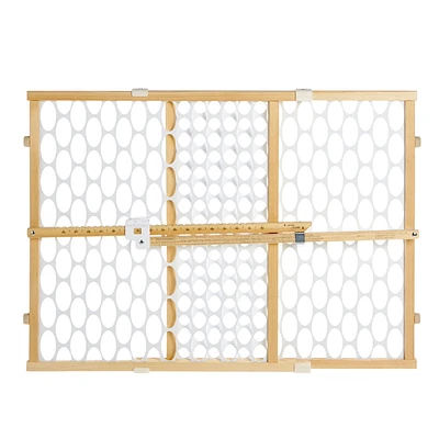 North States Easy Adjust & Lock Pressure Mount Wood Frame Quick-Fit Oval Mesh Baby or Pet Gate