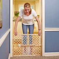 North States Easy Adjust & Lock Pressure Mount Wood Frame Quick-Fit Oval Mesh Baby or Pet Gate